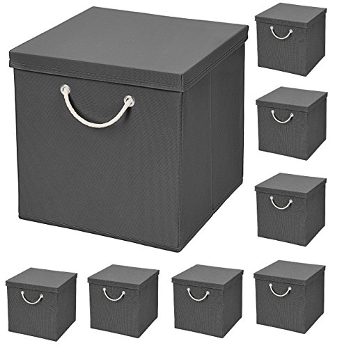 StickandShine 8er Set Dunkelgrau Faltbox 30 x 30 x 30 cm Aufbewahrungsbox faltbar mit Kordel und mit Deckel