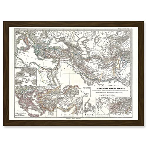 Geography Map Illustrated Antique Empire Alexander Great Mediterranean Artwork Framed Wall Art Print A4