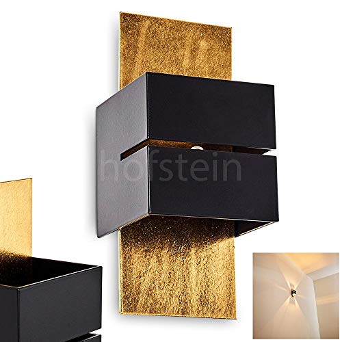 Wandlampe Tora aus Metall in Schwarz/Gold mit Schlitz, moderne Wandleuchte mit Lichteffekt, 1 x G9-Fassung, max. 28 Watt, Cube/Innenwandleuchte mit Up & Down-Effekt, geeignet für LED Leuchtmittel
