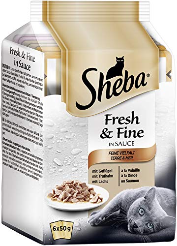 Sheba Fresh & Fine in Sauce – Nassfutter für Katzen – Feine Vielfalt – Für die tägliche Abwechslung im extra kleinen Portionsbeutel – 72 x 50g