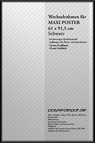 Bilderrahmen f. Maxi Poster - Größe 61 x 91,5 cm, Schwarz - Antireflex Acrylglas