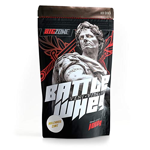 Big Zone BATTLE WHEY | Whey Protein Concentrate Eiweiss | Lecker Qualität Made in Germany | 1000g 1KG Pulver (Milchreis Zimt)