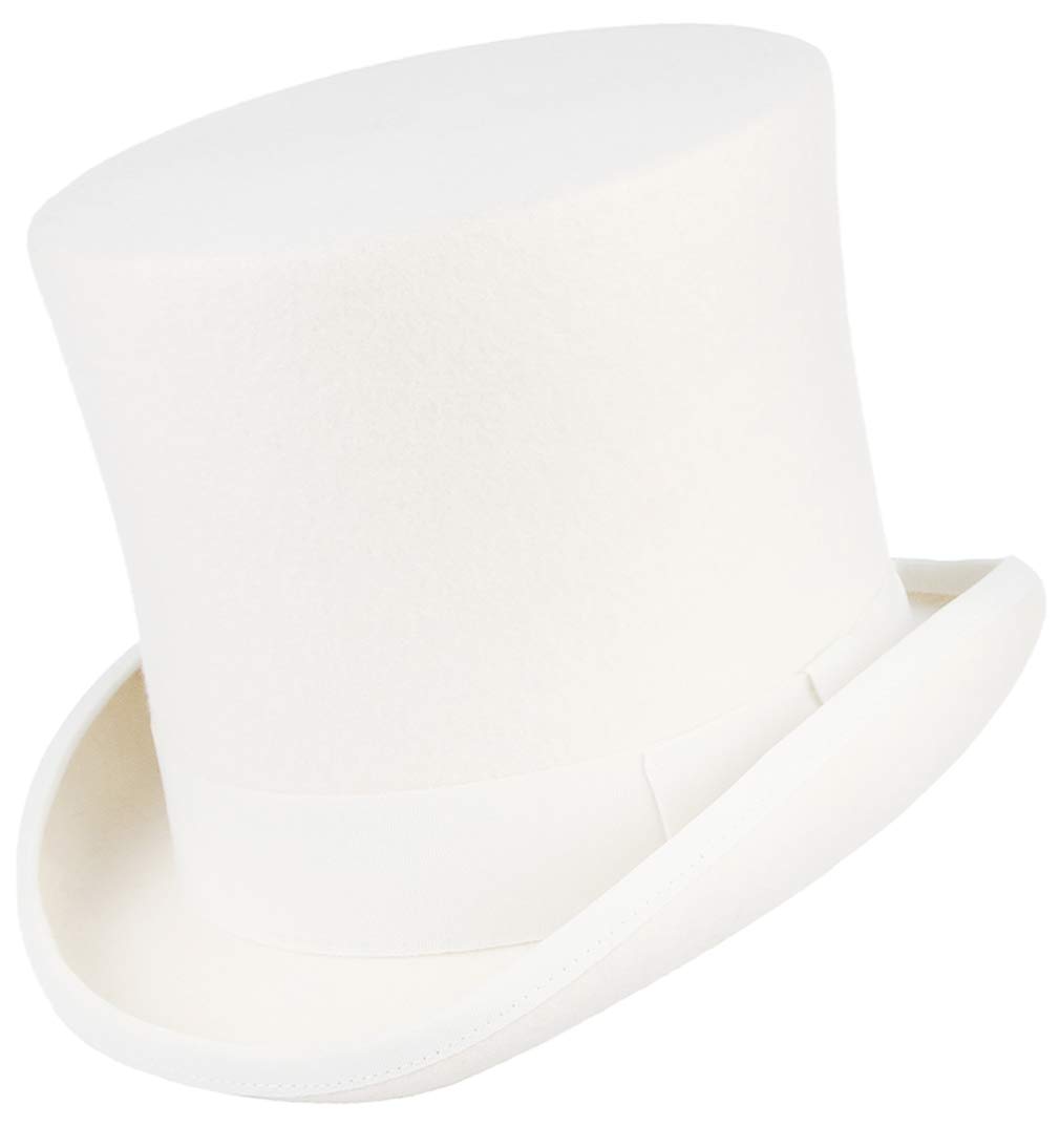 GEMVIE Zylinder Hut Herren Zylinderhut Weiß Damen Fedora Hut für Fasching Hochzeit Mottoparty Partyhut Weiß mit Geschenkbox M/Umfang von Hut 57cm