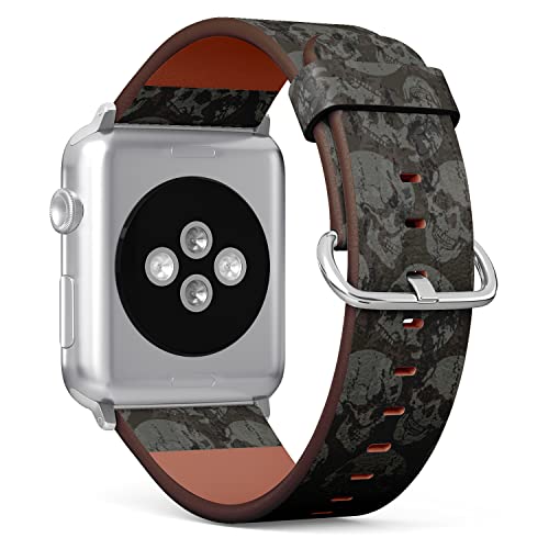 IKIKI-TECH Kompatibel mit Apple Watch Armband 42 mm, 44 mm, 45 mm, 49 mm (Totenkopf-Grunge-Muster), Ersatzarmband aus veganem Leder für iWatch Serie 8, 7, 6, 5, 4, 3, 2, 1 Ultra SE