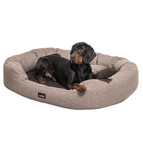 tierlando orthopädisches Hundesofa BALOU Hundebett Visco Plus Matratze | Handwebcharakter | Premium-Lounge! Gr. XL 110cm Braun Töne