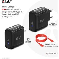 CLUB3D Travel Charger 65W GAN technology - Single port USB Type-C - Power Delivery(PD) 3.0 Support (CAC-1905EU)