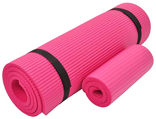 Everyday Essentials Yogamatte mit Kniepolster und Tragegurt, extra dick, reißfest, 1,3 cm, Unisex-Erwachsene, Plus, Rose