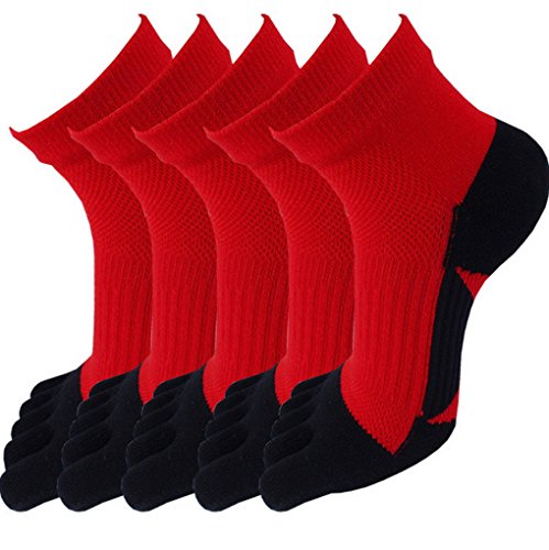Evedaily Herren Socken Zehensocken Baumwolle Sneakersocken 39-42 (5 Paar) JZMC1688017 (Rot)