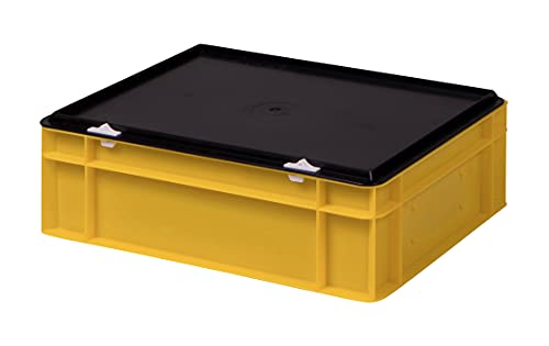 Stabile Profi Aufbewahrungsbox Stapelbox Eurobox Stapelkiste mit Deckel, Kunststoffkiste lieferbar in 5 Farben und 21 Größen für Industrie, Gewerbe, Haushalt (gelb, 40x30x13 cm)