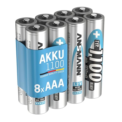 ANSMANN Akku AAA Micro Typ 1000mAh - 1.2V - NiMH Akku Batterien AAA für Geräte mit hohem Stromverbrauch - ideal für Kamera, Blitz, LED Taschenlampe - 8 Stück