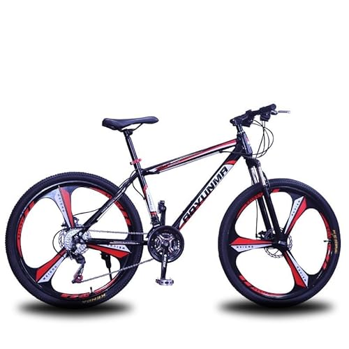 TiLLOw 21-Gang-Fahrrad for Erwachsene, Herren- und Damen-Mountainbike, 700C-Räder, Aluminiumrad, 26-Zoll-Räder, 3-Speichen-Einteilige Räder, Schulfahrrad (Color : Black red, Size : 26-IN_Three-Blade)