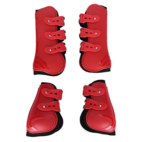 Cikonielf 4PCS Pferd Beinschutz Pferd Vorderhinterbein Stiefel Pferd Reiten Sehne Fetlock Stiefel Pony Shock Absorbing Show Springen Wettkampf Beinschutz(rot M.)