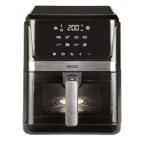 Jocca - Heißluftfritteuse 3,8 l | Fritteuse ohne Öl | Gesundes Kochen | Leistung 1450 W | Überhitzungsschutz | Griff mit kaltem Griff (Schwarz/Silber 7L)