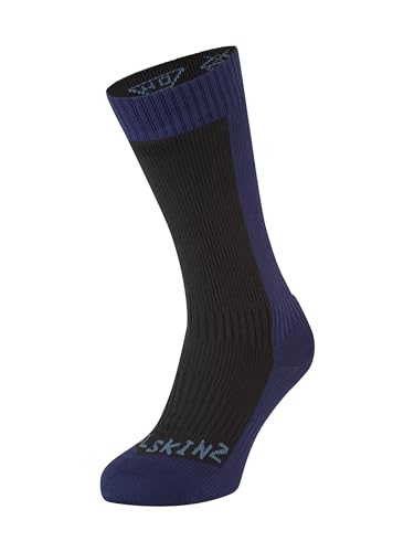 SealSkinz Sock Waterproof Cold Weather Mid Length Sock, Black/ Navy Blue, S, 11100064004110