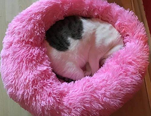 WYJW Gemütliches Hundebett Kunstpelz Donut Cuddler Soft Comfort Hundehaustiersofa Luxuriöses abnehmbares großes Hundenestbett Rutschfestes Hundebett, maschinenwaschbar, rosarot, 110 cm