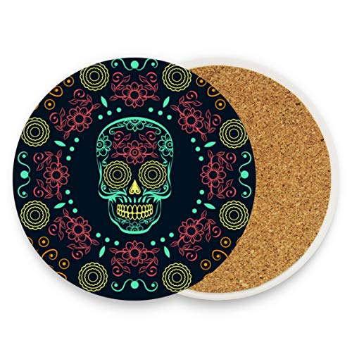 Keramik-Untersetzer für Getränke saugfähig – Dead Day Dia Muertos Halloween Mexikanischer Totenkopf Korkuntersetzer Einweihungsgeschenke lustige Untersetzer Outdoor rustikale Dekorationen, keramik,