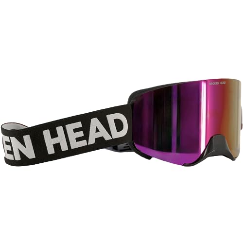 Broken Head Motocross Brille Struggler - MX Brille - Supermoto Goggle Mit Magnetischem Glas (Schwarz-Weiß, Pink Verspiegelt)