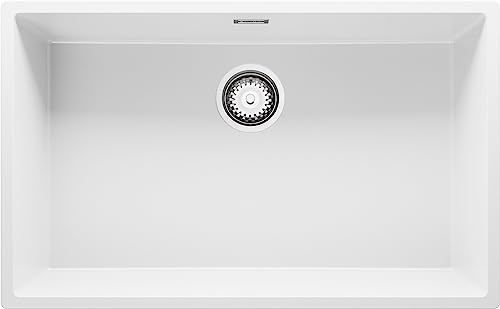 Unterbauspüle Weiß 75.5 x 45 cm, Granitspüle + Siphon Klassisch, Spülbecken ab 80er Unterschrank, Küchenspüle von Primagran