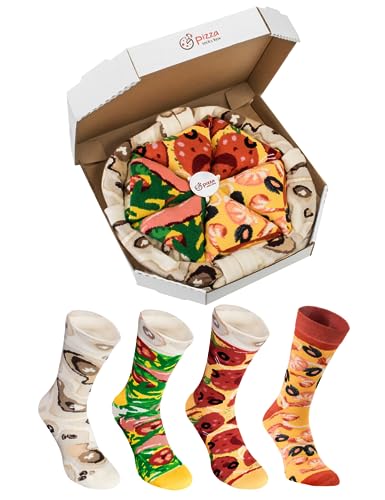 Rainbow Socks - Damen Herren - Pizza Socken Box Meeresfrüchte Pepperoni Italienische - 4 Paar - Größen 41-46