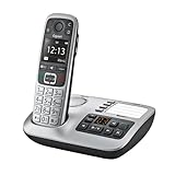 Gigaset E560A - Schnurloses Senioren DECT-Telefon - Mobilteil mit Anrufbeantworter - Farb-Display - Freisprechfunktion - Grosse Tasten - Telefon mit SOS Taste - Analog Telefon, platin
