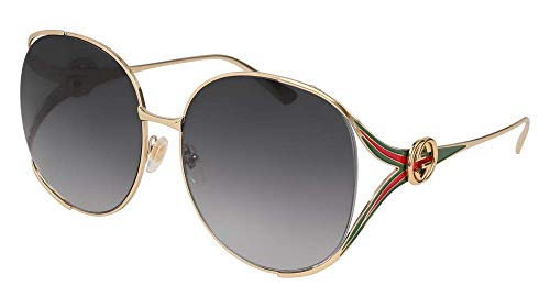 Gucci Damen GG0225S 001 Sonnenbrille, Gold (1/Grey), 63