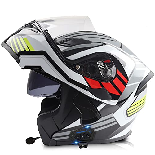Motorrad Integrierter Bluetooth-Helm ECE/DOT Genehmigt Motorrad Full Face Klapphelm Motorradhelm mit Doppelvisier Eingebautem Mikrofon für Automatische Reaktion FüR Frauen MäNner Erwachsene 2,XXL