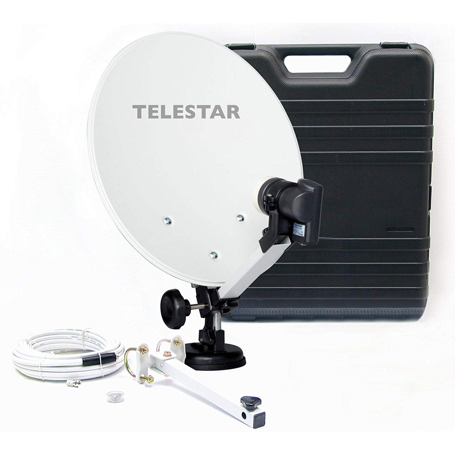 Telestar Camping-Sat-Anlage mit Full HD Sat-Receiver DB 6 S HD (Hartschalenkoffer, 13,7 Zoll (35 cm) Spiegel, Single-LNB (0,1dB), Kompass, Kabel 10m, Diverse Halter)