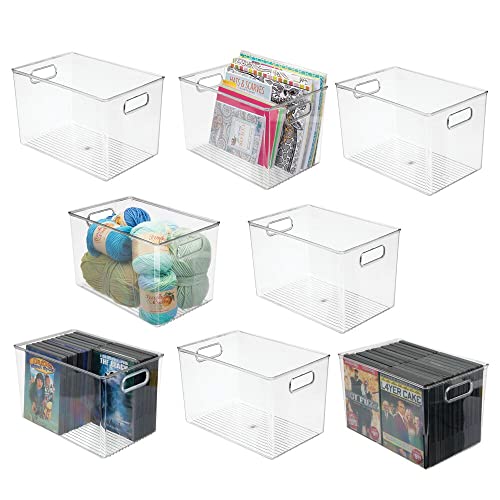 mDesign Aufbewahrungsbox mit Griffen – Allzweckkorb aus Kunststoff – vielseitig verwendbare Box für Küche, Badezimmer, Schrank oder Büro – 8er-Set – durchsichtig