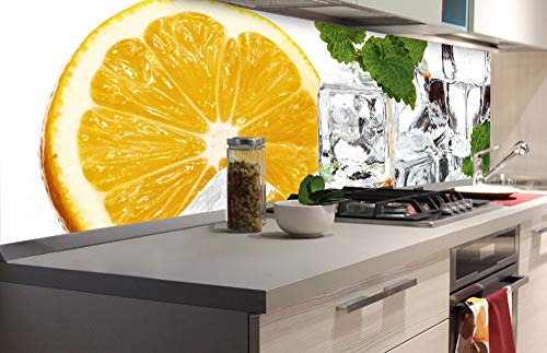 DIMEX LINE Küchenrückwand Folie selbstklebend Zitrone UND EIS 180 x 60 cm | Klebefolie - Dekofolie - Spritzschutz für Küche | Premium QUALITÄT