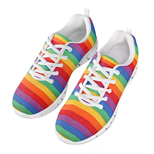 POLERO Original Irisated Rainbow Stripe Schuhe Atmungsaktive Schuhe Damen Herren Slip on Sneaker Bequeme Sneaker Sportschuhe Leichte Laufschuhe Laufen Turnschuhe Schnürschuhe Freizeitschuhe 42 EU