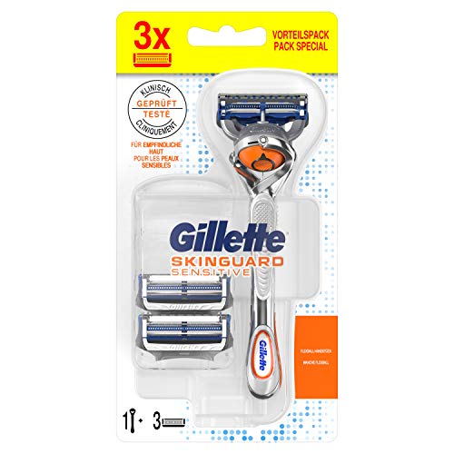 Gillette SkinGuard Flexball Rasierer Herren, klinisch getestet für empfindliche Haut, Rasierer + 3 Rasierklingen