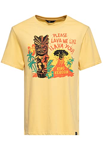 King Kerosin Herren Classic T-Shirt | Kurzarm Shirt | Basic Shirt | Regular Fit | Front-Print | Retro | Vintage | Rockabilly | Reine Baumwolle | Hawaii | Tikki Lava