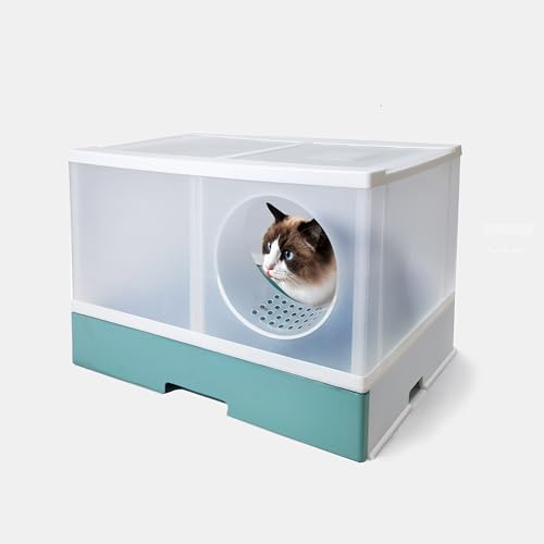 TIGO-X Katzenklo XXL Katzentoilette für große Katzen. Große geschlossene Katzentoilette mit Luftfilter. Leicht zu reinigen,ausziehbare Schublade. Nach Wunsch zusammensetzen (transparent)
