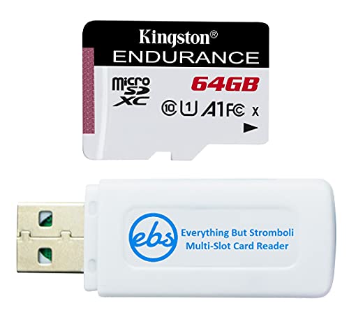 Kingston 64 GB MicroSD High Endurance Speicherkarte für Dashcam funktioniert mit Garmin Mini 2, Mini, 67W, 56, 57 Autokamera (SDCE/64GB) Bundle mit Everything But Stromboli SD & Micro SD Kartenleser