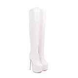 GAOword 15,5 cm / 6,1 "Mode Spitz Plateau High Heels Sexy Elegante Damen Nachtclub Stiefel Hohe Kniehohe Pole Dance Stiefel,Weiß,38 EU