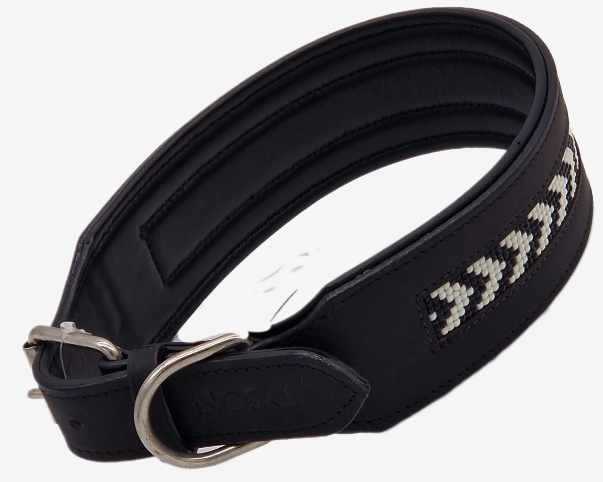 Halsband Leder Indigo Mosaik Braun Schwarz extra Breit M L XL Lederhalsband Hund Tysons Schwarz (M, Schwarz)