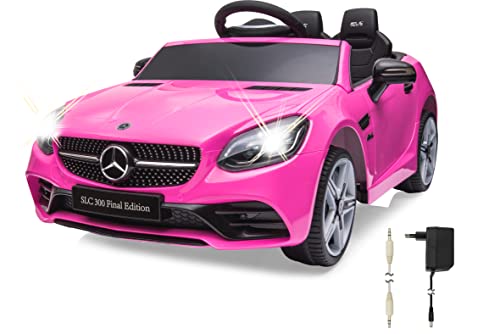 JAMARA 461803 Ride-on Mercedes-Benz SLC Leistungsstarker 12V Akku für Lange Fahrzeit, Akkustandanzeige, LED Scheinwerfer, Ultra Grip Gummiringe, Audio Aux-Anschluss, USB, pink