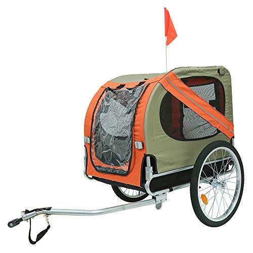 Fahrradanhänger für Hunde, faltbar, Fahrradanhänger mit Sicherheitsgurt und Flagge, maximale Belastung 40 kg (Grau/Orange)
