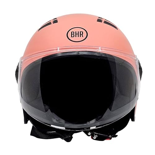 BHR Helm Demi-Jet 834 FLOW - Sommer-Rollerhelm Homologiert ECE 22.06 mit 16 Belüftungslöchern - Vespa-Helm mit Kratzfestem Visier und Mikrometrischer Auslösung - Matt Koralle M