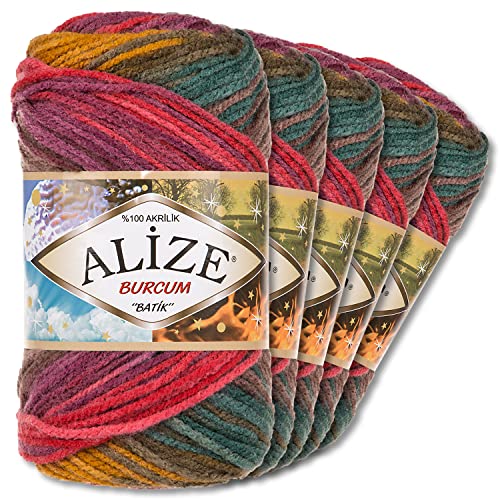 Alize 5 x 100g Burcum Batik Premium Wolle 100% Acryl | 29 Farben Farbverlauf Akzente Accessoire Häkeln Stricken Kleidung (3368)