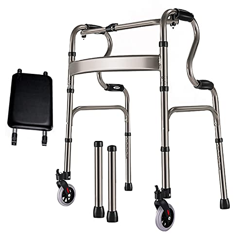 Leichter faltbarer Rolling Walker mit Rädern, Aluminium-Gehhilfe für Senioren/Behinderte, höhenverstellbarer tragbarer Rollator Walker (Color : Leather seat)