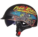 Sebasty Halbschalenhelm mit ECE Motorradhelm Herren Damen Brain Cap Retro Motorrad Jethelm Halbhelm Halbschale Helm Rollerhelm Chopper Scooter Helm Sturzhelm mit Visier 11,L