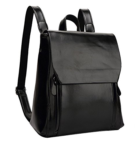 PB-SOAR Damen Vintage Rucksack Handtasche Daypack Schultertasche Schulrucksack aus PU Leder (Schwarz)