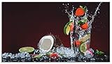 ARTland Spritzschutz Küche aus Alu für Herd Spüle 90x50 cm (BxH) Küchenrückwand mit Motiv Getränke Obst Früchte Kokos Erdbeere Limette Cocktail S6AS