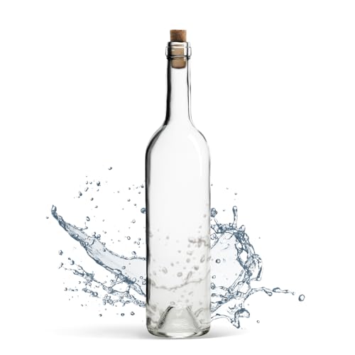 WYSKONT Bordeaux Typ Leere Weinflasche mit Korken zum Hausbrauen Getränkeaufbewahrung Servierdekoration Bordolese aus transparentes Glas 0,75 l Fassungsvermögen 7,4 x 29,3 cm 4 Set x 8 Flaschen
