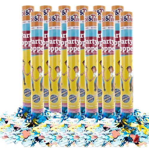 Party Factory `Bibi & Tina´ Party Popper 12er Set, 40 cm Konfettikanone mit bunt schimmerndem Konfetti, bis zu 8 m Flughöhe