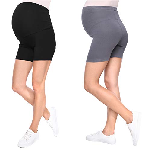 MijaCulture 2-Pack Komfortable Kurze Umstandsleggings für Schwangere Shorts Leggings Mama Mia 1053/2 (XL/XXL, Schwarz + Grau)