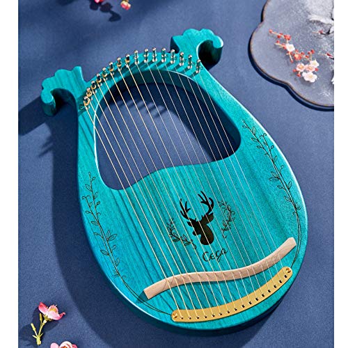 Pevfeciy Harfe Instrument 16 Metal Strings Lyre Harfe Mahagoni Lye Harfen Mit Stimmschlüssel Pick Extra Saiten Black Gig Bag,Tutorial-Buch,Zitter Musikinstrument,Grün