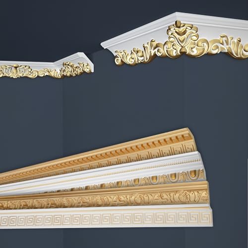 Marbet Deckenleisten gold Sparpaket aus Styropor EPS - Stuckleisten gemustert, im traditionellen Design - (30 Meter B-35 G) Stuck Winkelleisten Wandleisten