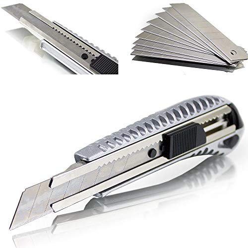 Cuttermesser Teppichmesser Kartonmesser Aluminium inklusive Cutterklingen 18mm (5 Messer / 200 Klingen)